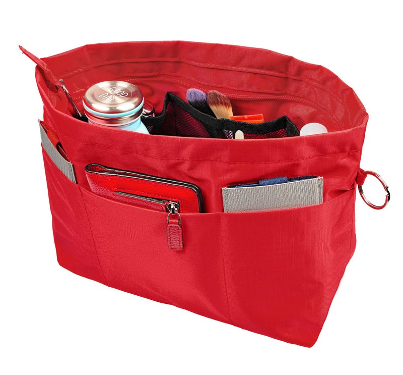 Vercord Handbag Purse Tote Pocketbook Organizer Insert Zipper Closure 11 Pockets Red Medium - Image 3
